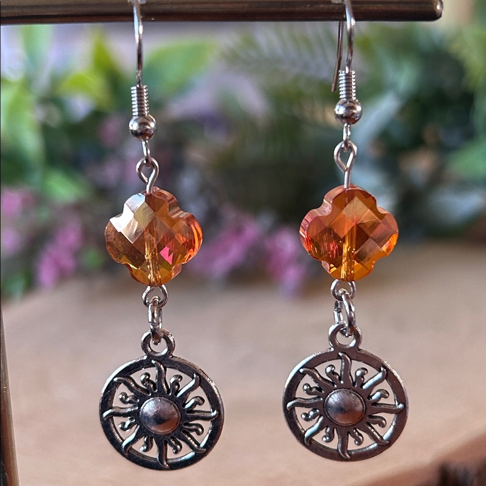 Handmade Silver and Orange Dangle Earrings